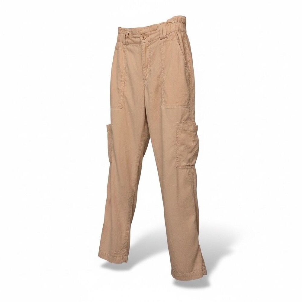 ELEVENSES ANTHROPOLOGIE Cargo Linen Blend Pink Pants Elastic Waist Sz L  Womens